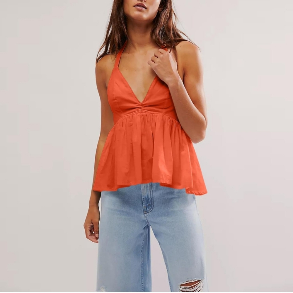 V Neck Backless Halter Top